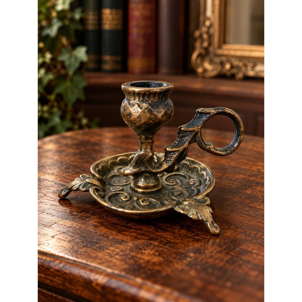 Scottish Thistle Brass Chamberstick Candle Holder Victorian Gothic Dark Academia